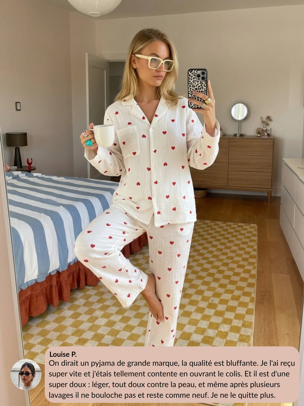 Le pyjama Alma à cœurs rouges - L'allure d'un pyjama de grande maison à prix doux