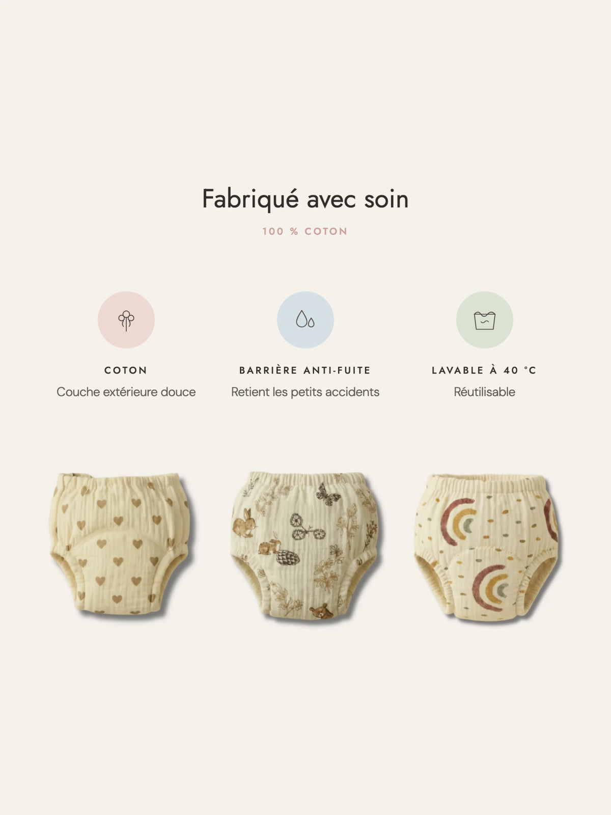 Pack de 4 Culottes d'Apprentissage - Propre en 2-3 Semaines - 100% Coton Réutilisable - Enfilage Facile Dès 18 Mois