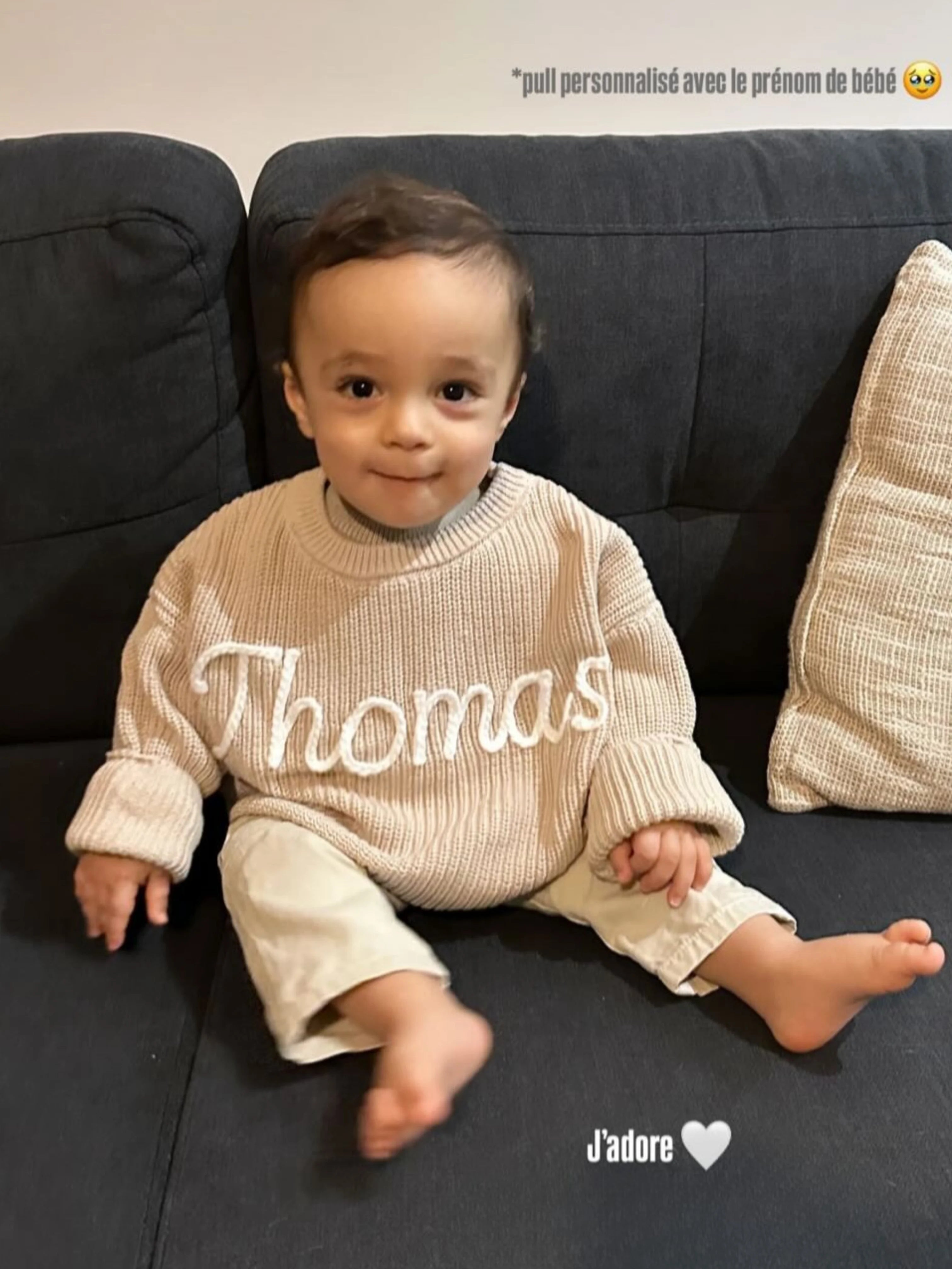 Pull bébé brodé, tricoté main, 100% coton