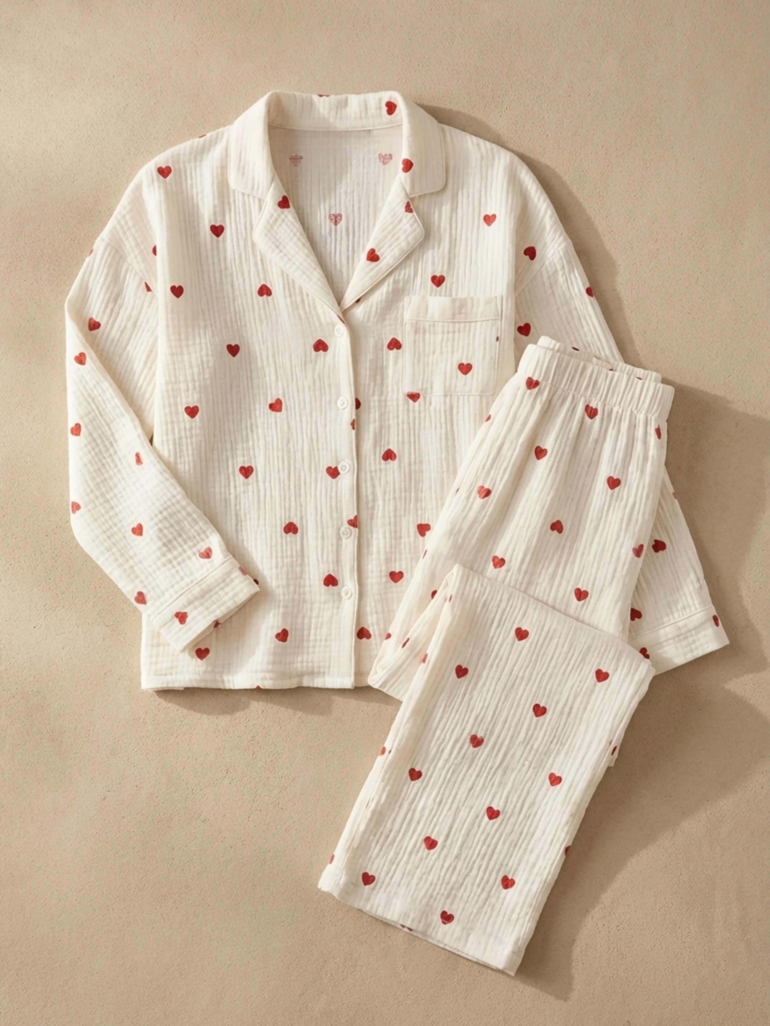 Pyjama à Cœurs Rouges · 100% Coton, Léger et Respirant