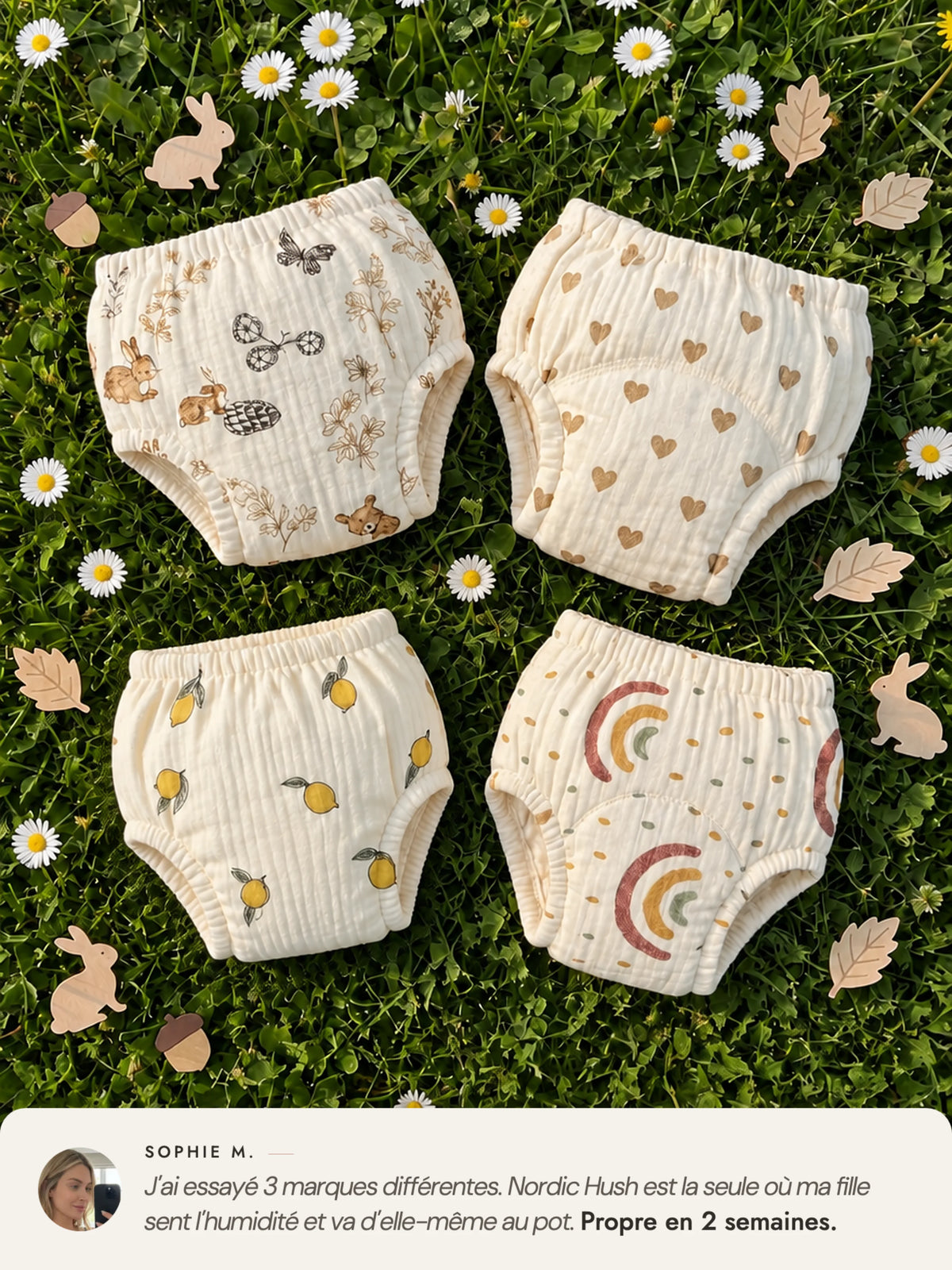 Pack de 4 Culottes d'Apprentissage - Propre en 2-3 Semaines - 100% Coton Réutilisable - Enfilage Facile Dès 18 Mois