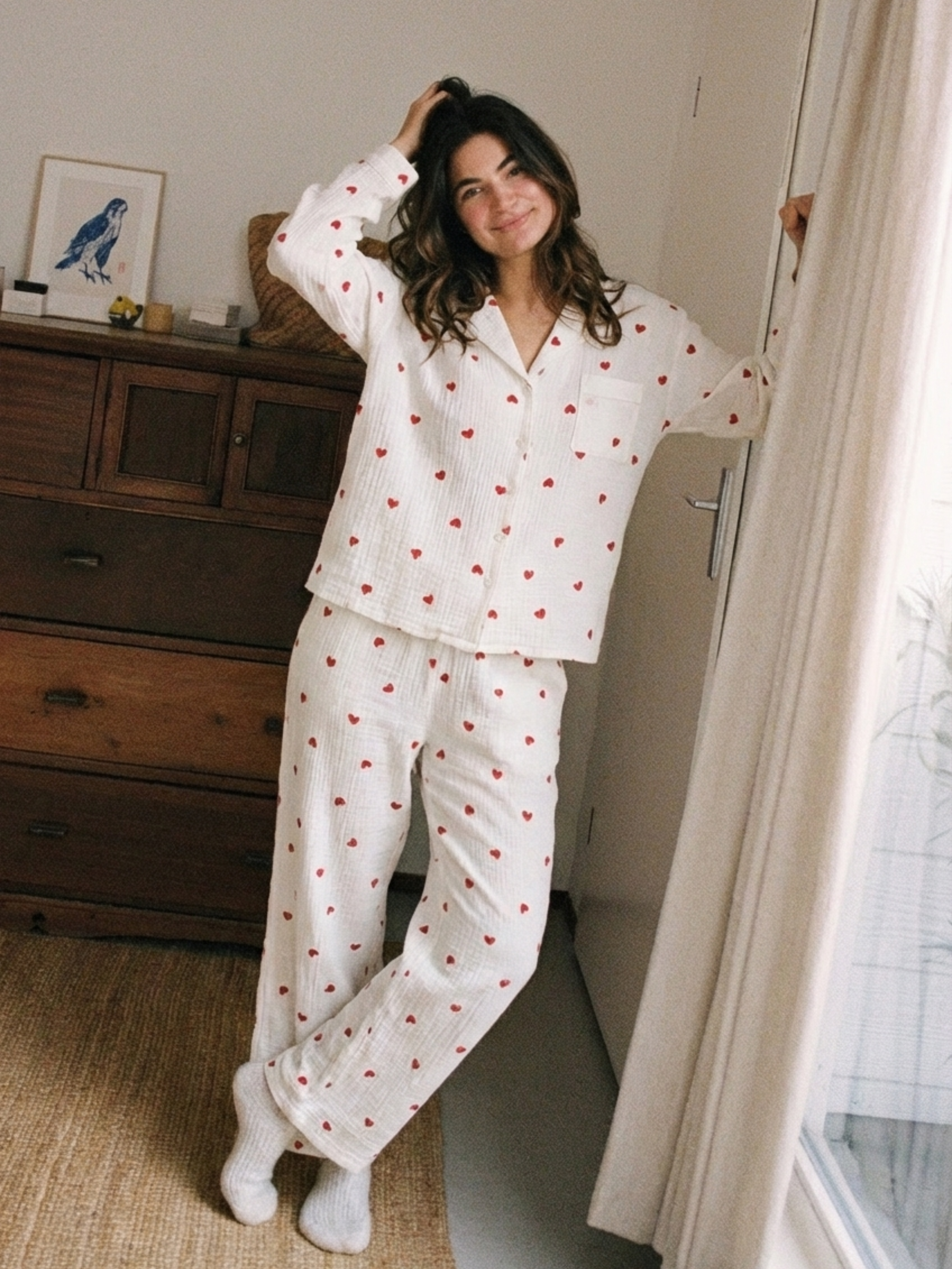 Pyjama à Cœurs Rouges · 100% Coton, Léger et Respirant