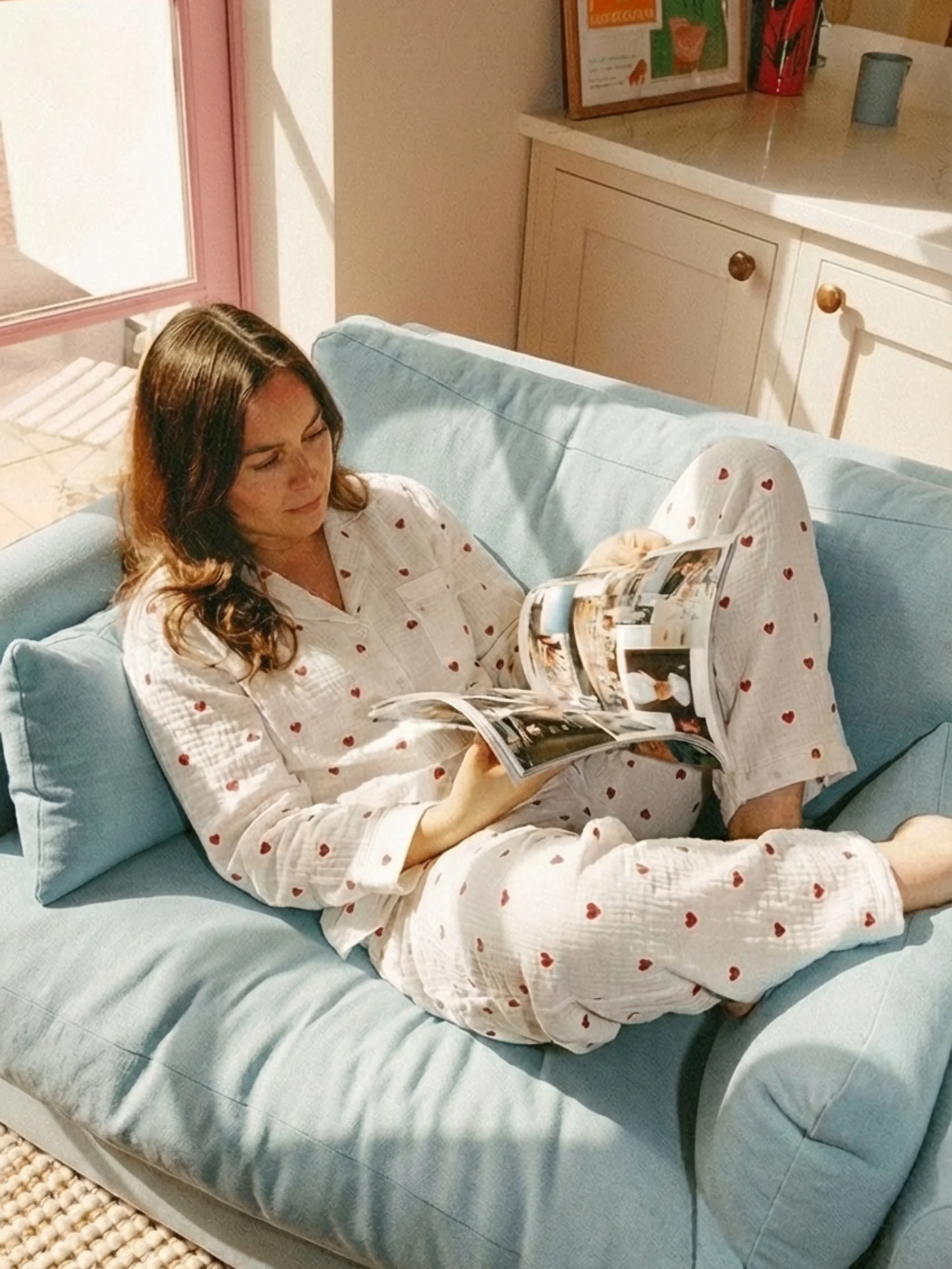 Pyjama à Cœurs Rouges · 100% Coton, Léger et Respirant