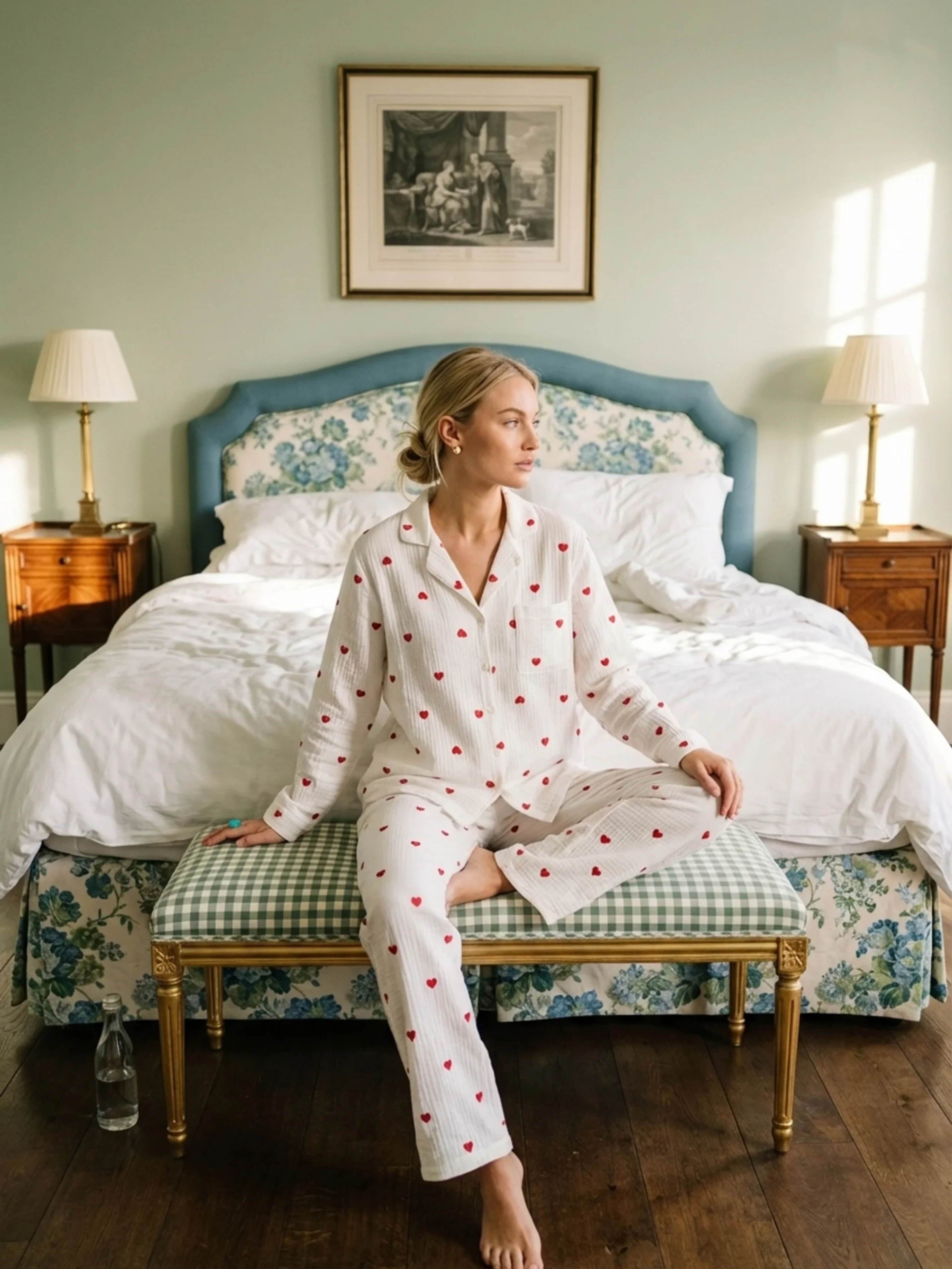 Pyjama à Cœurs Rouges · 100% Coton, Léger et Respirant